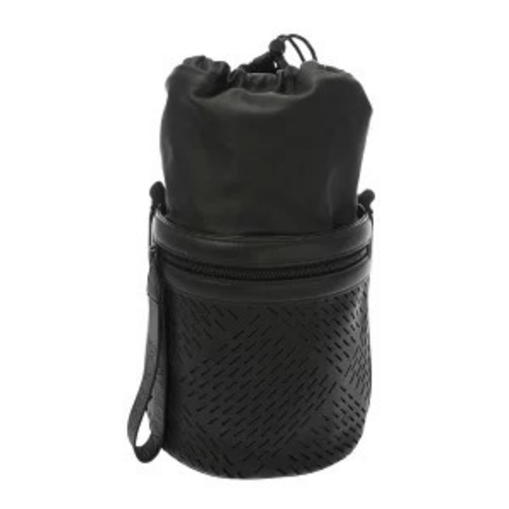 Bottega Veneta Perforated Paper Drawstring Bucket Bag Black Leather
